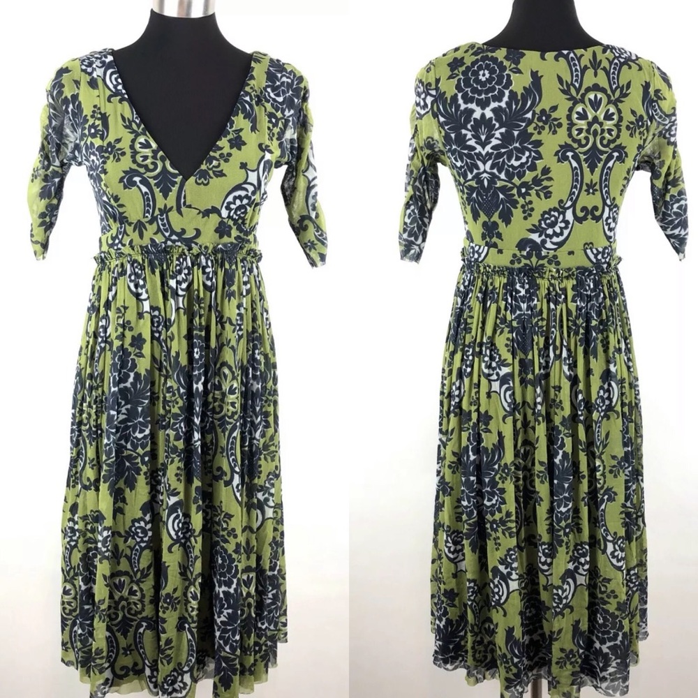 Weston Wear Anthro Green V Neck Dress Nylon Large